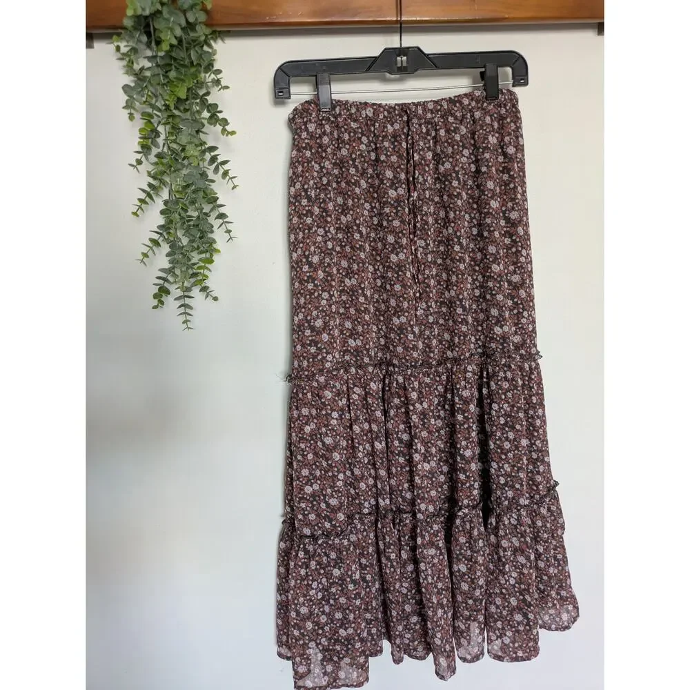 NWT Aerie Garden Party Floral Boho Tiered Maxi Skirt Size M